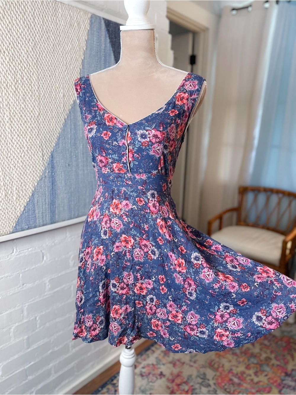 Forever21 Teal and Dusty Rose Printed Dress